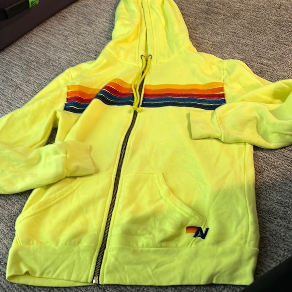 Neon Yellow Aviator Nation zip hoodie in perfect condition size small adult